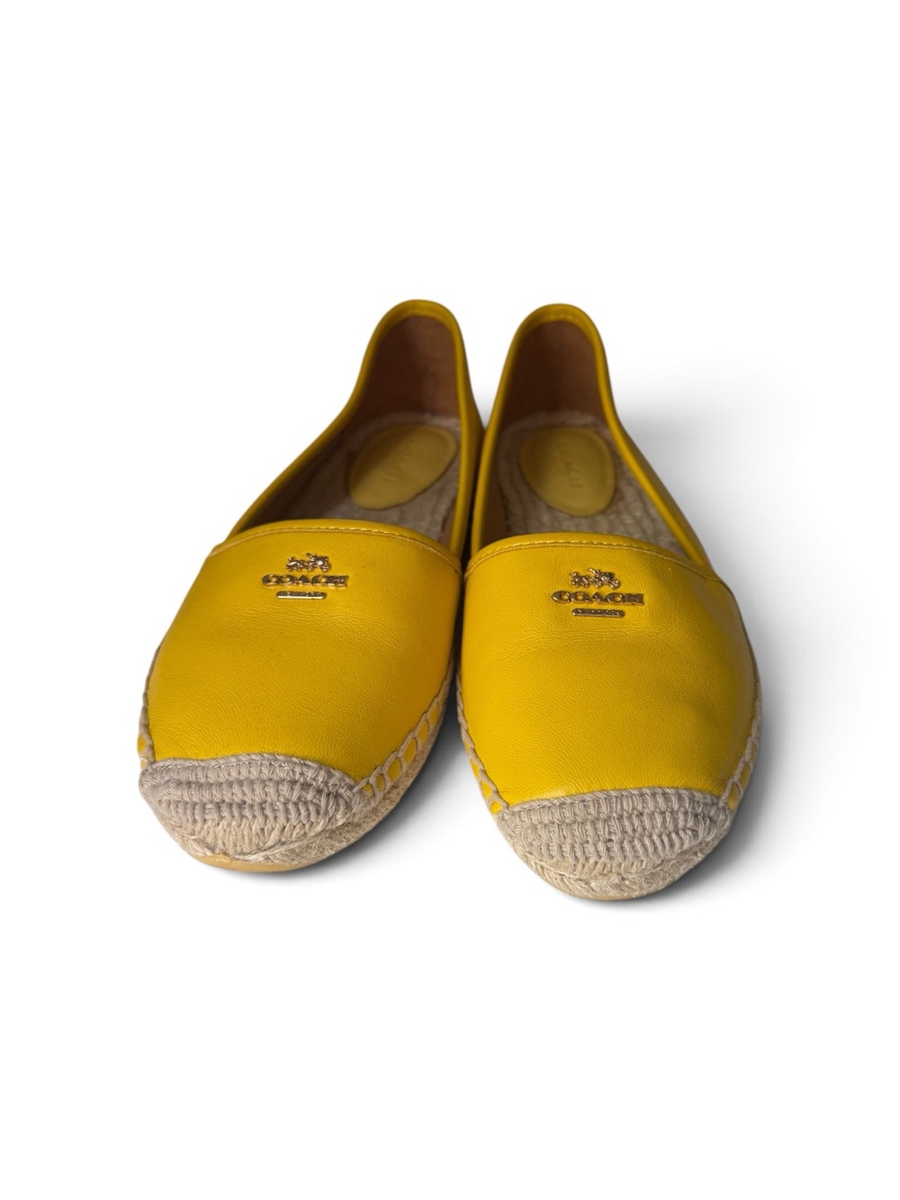 Coach Yellow Leather Espadrille Slip-Ons with Jute Toe